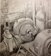 Pencil drawing of King's Dock Pump by Chung Chee Kit